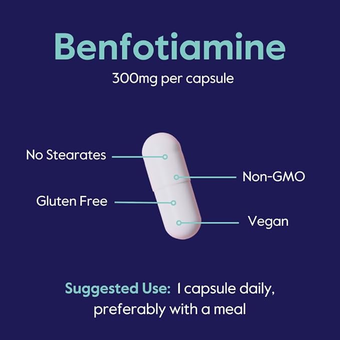 Benfotiamine 300mg (60 Vegetarian Capsules) No Stearates - No Silicon Dioxide - Vegan - Non GMO - Gluten Free