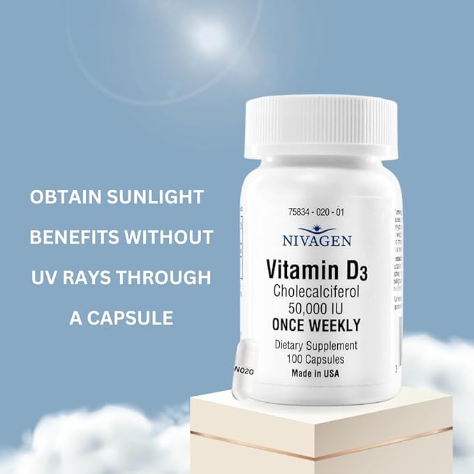 Vitamin D3 50,000 IU (1250 mcg) | Once Weekly Dose | 100 Capsules (100 Weeks, Approx. 2 Years Supply) | Easy to Swallow | Bone, Muscle & Immune Support | Non-GMO, Gluten Free | Made in USA