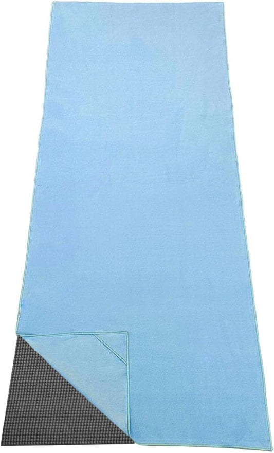Yoga Towel, Hot Yoga Mat Towel with Corner Pockets, 24"x72", Microfiber Non-Slip Sweat Absorbent, Perfect for Hot Yoga, Bikram, Pilates and Yoga Mats ﻿ (Blue, 72x25 inches)