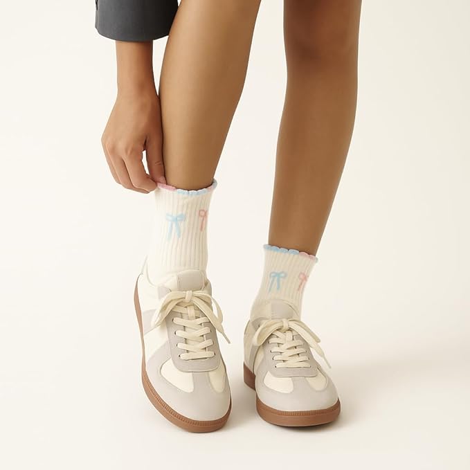 Shapes Studio Crew Half Calf Grip Socks, Cutest Fruits Pilates Socks, Ruffle socks, Non-Slip, Barre Yoga Fitness