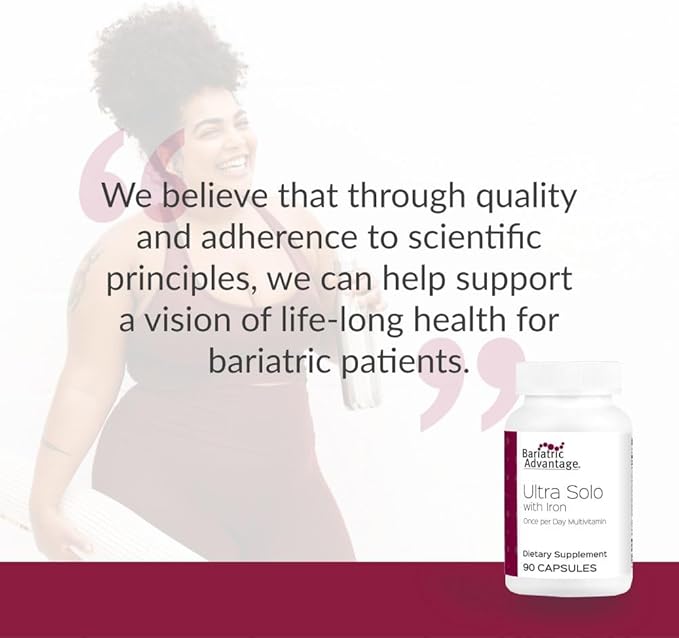 Bariatric Advantage Ultra Solo with Iron - Once-Per-Day Daily Multivitamin - for Bariatric Patients - with Thiamin, Vitamin A & More - Gluten Free - 90 Capsules
