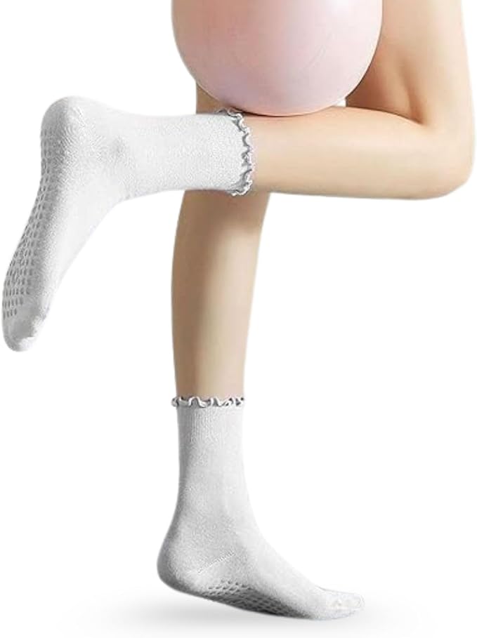 3/6 Pairs Cute Pilates Socks with Grips,Yoga Socks Barre Sock Non Slip Embroidery for Barre Ballet Workout