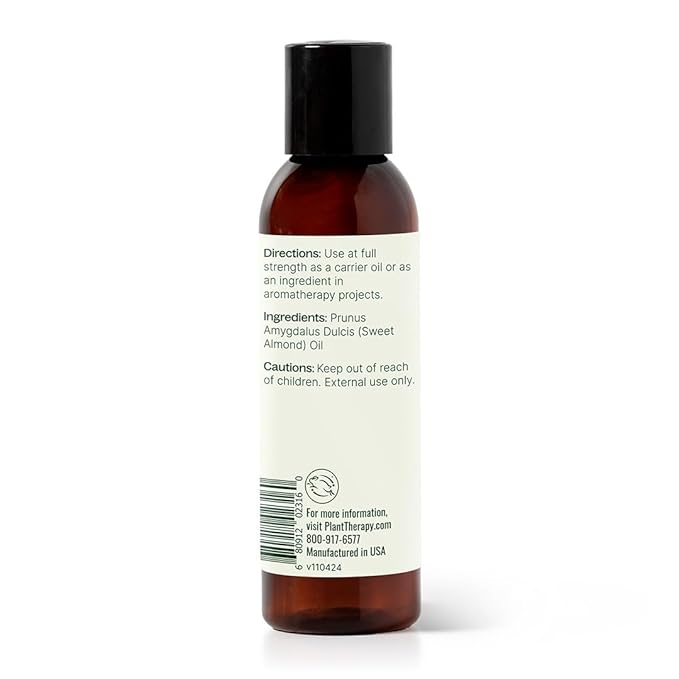Plant Therapy Sweet Almond Oil - for Skin, Hair, Body, Face & Baby - Natural Moisturizer, Massage & Aromatherapy Carrier Oil 100% Pure, Cold Pressed California Almonds, Made in USA, 4 oz