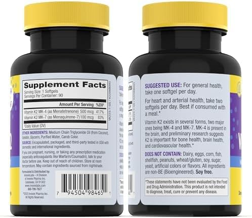 InnovixLabs Full Spectrum Vitamin K2-90 Softgels with 600 mcg of Trans Form MK7 and MK4 - Supports General Health and Bone Strength - Soy and Gluten Free K2 Vitamin Supplement