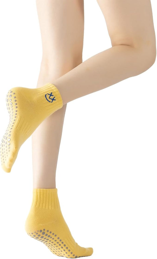 Yoga Pilates Socks with Grips for Women Non Slip Colorful Cushioned Ankle Socks for Barre Ballet Dance