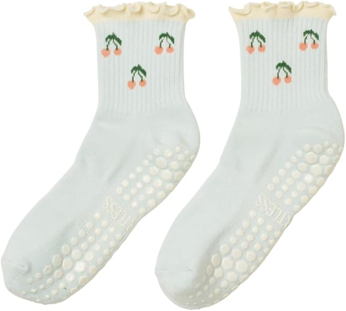 Shapes Studio Crew Half Calf Grip Socks, Cutest Fruits Pilates Socks, Ruffle socks, Non-Slip, Barre Yoga Fitness