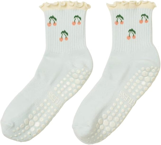 Shapes Studio Crew Half Calf Grip Socks, Cutest Fruits Pilates Socks, Ruffle socks, Non-Slip, Barre Yoga Fitness