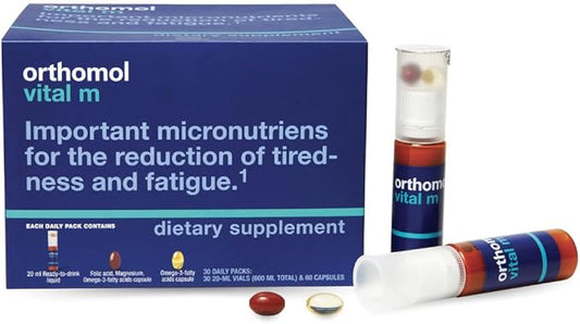 Orthomol Vital M Vial – 30-Day Men's Vitamin Supplement with A, B, C, D, E, K, Iodine & Omega-3 – Supports Male Energy & Vitality