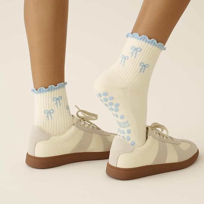 Shapes Studio Crew Half Calf Grip Socks, Cutest Fruits Pilates Socks, Ruffle socks, Non-Slip, Barre Yoga Fitness