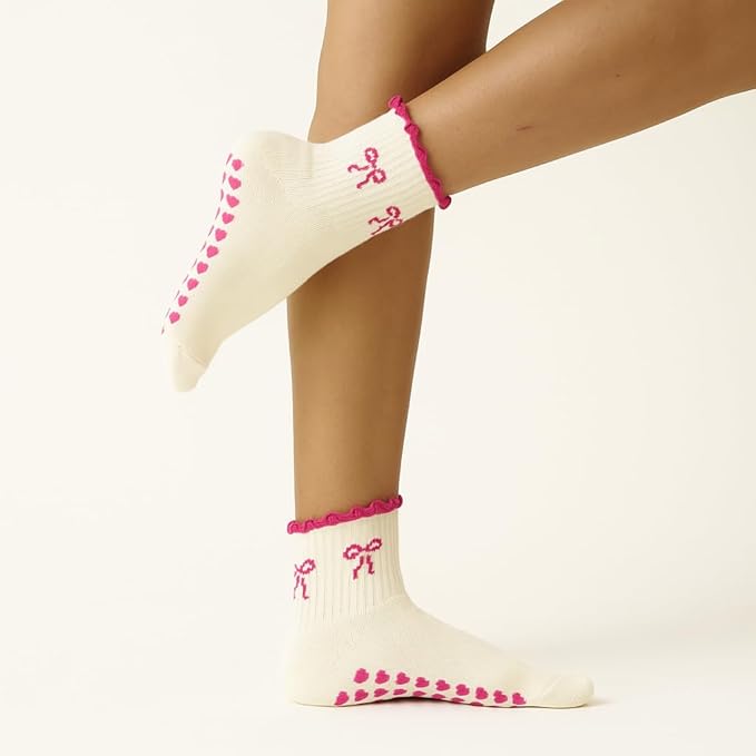 Shapes Studio Crew Half Calf Grip Socks, Cutest Fruits Pilates Socks, Ruffle socks, Non-Slip, Barre Yoga Fitness