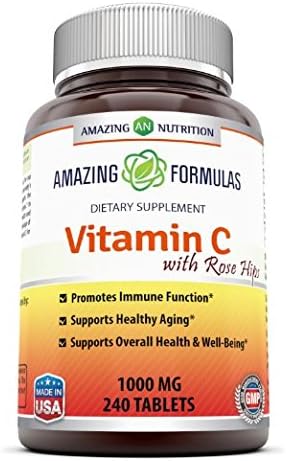 Amazing Formulas Vitamin C with Rose HIPS Supplement | 1000 Mg | 240 Tablets | Non-GMO | Gluten-Free | Made in USA