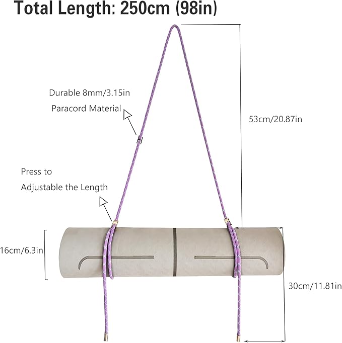 DAOSUN Yoga Mat Strap - 8MM Adjustable Paracord Carrier for Carrying Yoga Mats, Camping Pads & Blankets (Strap Only)