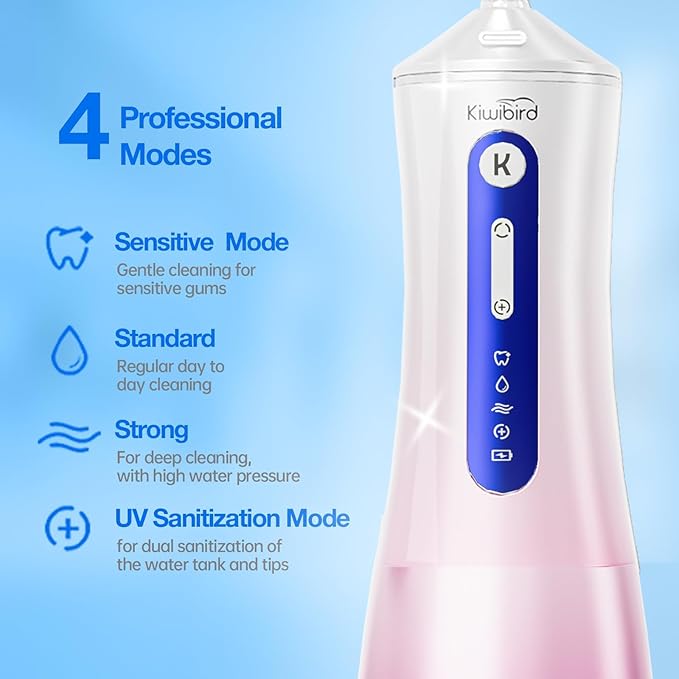 Water Dental Flosser Cordless with UVC Light, 3 Modes Portable Oral Irrigator, IPX7 Waterproof, 300ML Tank, Electric Teeth Cleaner for Tonsil Stones, Home & Travel Use
