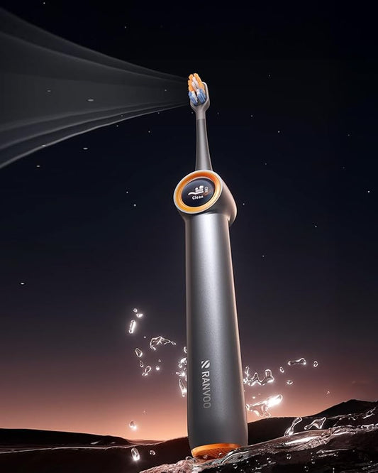 RANVOO [Vibrating & Flossing 2-in-1] AirJet Bubble Sonic Electric Toothbrush, 100% Plaque Removal, White for Adult Protect Gum Orthodontic Teeth Clean Rechargeable Gift with 2 Soft Brush Heads Grey