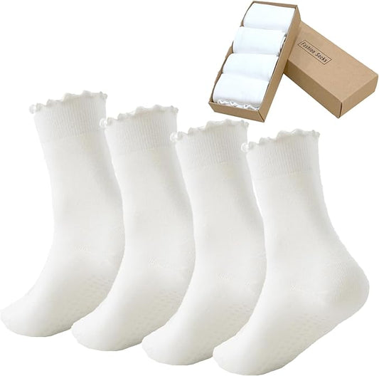 4 Pairs Ruffle Yoga Socks for Women,Cute Frilly Non-Slip Grips Socks for Pilates,Fitness,Hospital,Pregnant