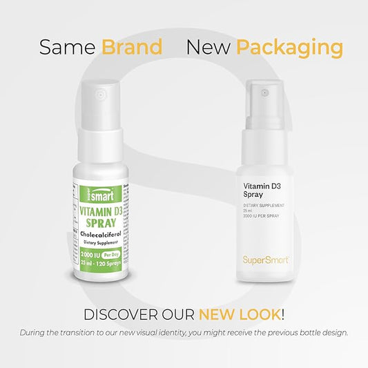 Supersmart - Vitamin D3 Spray 2000 IU per Day (Mint Flavor & Sugar Free) - Liquid Vitamin D Spray - Cholecalciferol Vitamin D3 | Non-GMO & Gluten Free - 25 ml