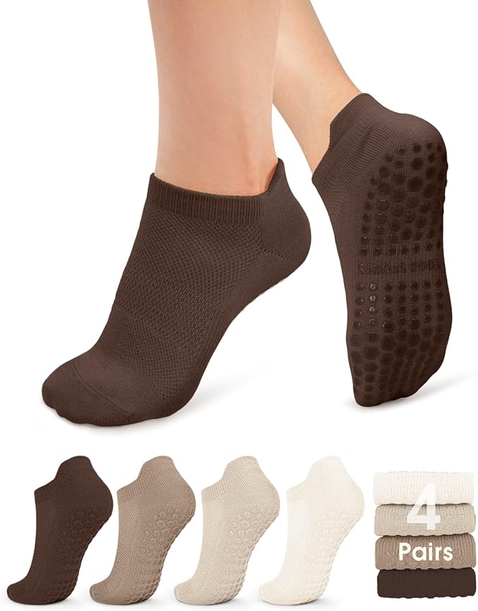 YeuG 4/6 Pairs Pilates Socks for Women - Non Slip Grip Socks for Yoga, Barre, Hospital, Barefoot