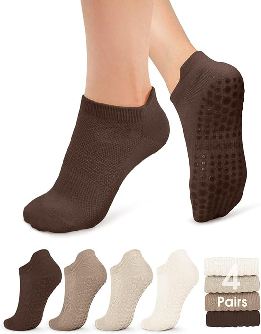 YeuG 4/6 Pairs Pilates Socks for Women - Non Slip Grip Socks for Yoga, Barre, Hospital, Barefoot