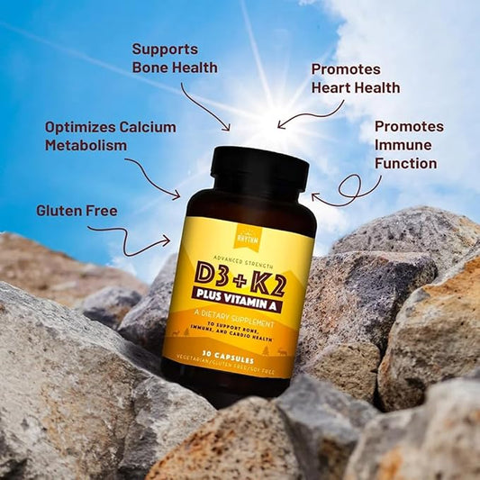 Natural Rhythm Vitamin D3 + K2 (MK7) Plus Vitamin A, for Bone, Heart, & Immune Health, 30 Capsules