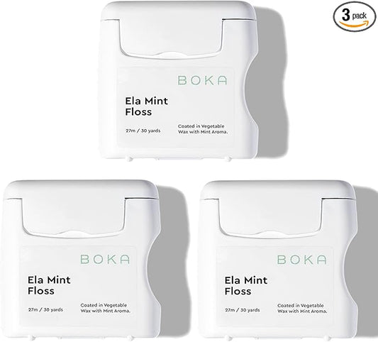 Boka Ela Mint Woven Dental Floss, Made from Natural Vegetable Wax, Teflon-Free and Petroleum-Free, 30 Yards of Waxed Floss (Pack of 3)