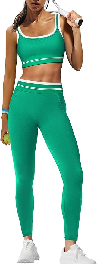 Panadila Womens Yoga Set 2 Piece Outfits Striped Workout Set Gym Matching Sports Bra and High Waist Leggings Activewear