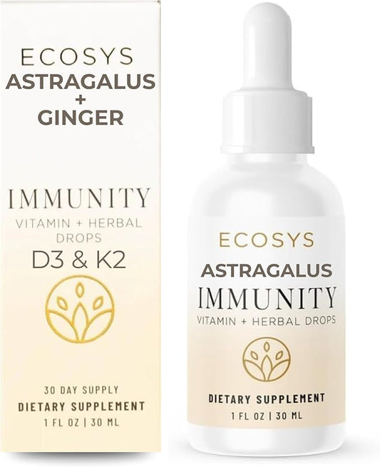 Astragalus & Ginger Natural Vitamin D3 & K2 Liquid Drops for Immune Support | Immunity Herbal Blend | 100% Pure Essential Oils & Lemon Tincture | Made in USA