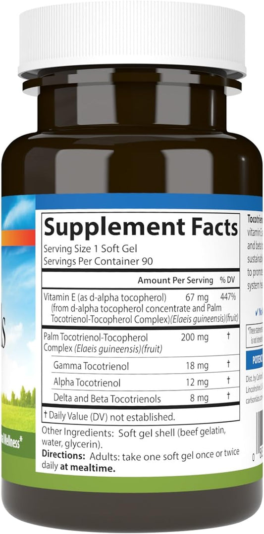 Carlson - Tocotrienols, 40 mg, with Natural-Source Vitamin E, Gamma, Alpha, Delta, Beta, Sustainably Sourced, 90 Softgels