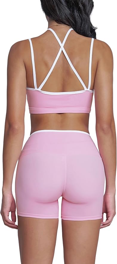 Workout Sets for Women 2 Piece Contrast Panel Sports Bra Tummy Control Butt lifting Shorts Jogger Outfits ﻿