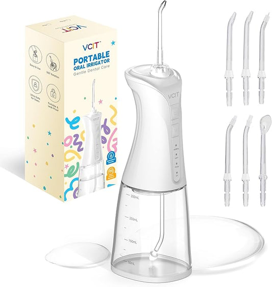 Rechargeable Water Flosser for Teeth: 350ML Portable IPX7 Waterproof Cordless Oral Irrigator with 4 Modes & 6 Replaceable Jet Tips-Professional Flossing Cleaner for Daily Home Use,Travel,Gums,Braces