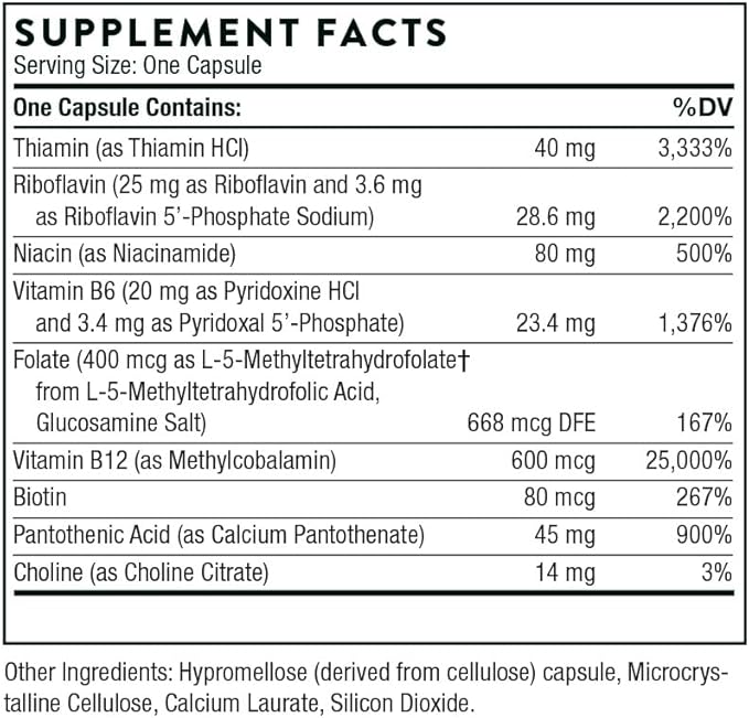 THORNE - B-Complex #12 - Vitamin B Complex with Active B12 and Folate - 60 Capsules