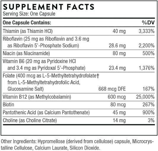 THORNE - B-Complex #12 - Vitamin B Complex with Active B12 and Folate - 60 Capsules