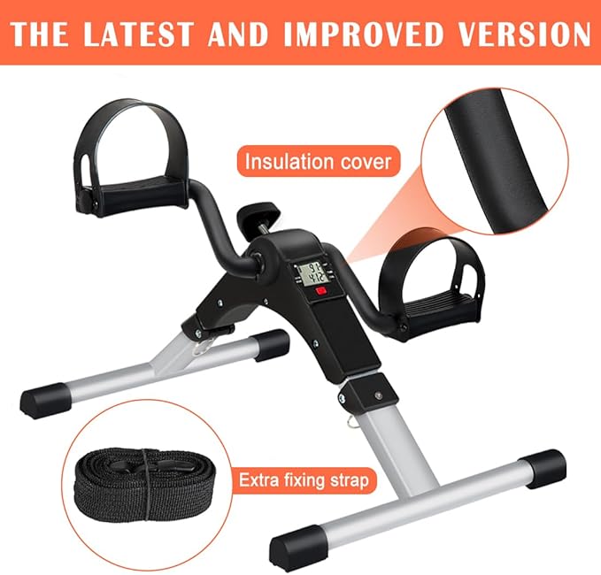 Under Desk Bike Pedal Exerciser, Upper & Lower Peddler Exerciser for Seniors with LCD Display, Fitness Folding Arm Leg Workout