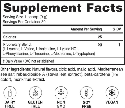– Advanced Amino Powder, Amino Acid Supplement, Build Muscle, Post Workout Recovery, Energy,Non-GMO, Gluten Free, Dairy Free, Vegan (30 Servings) (9.52oz, Citrus Zest)