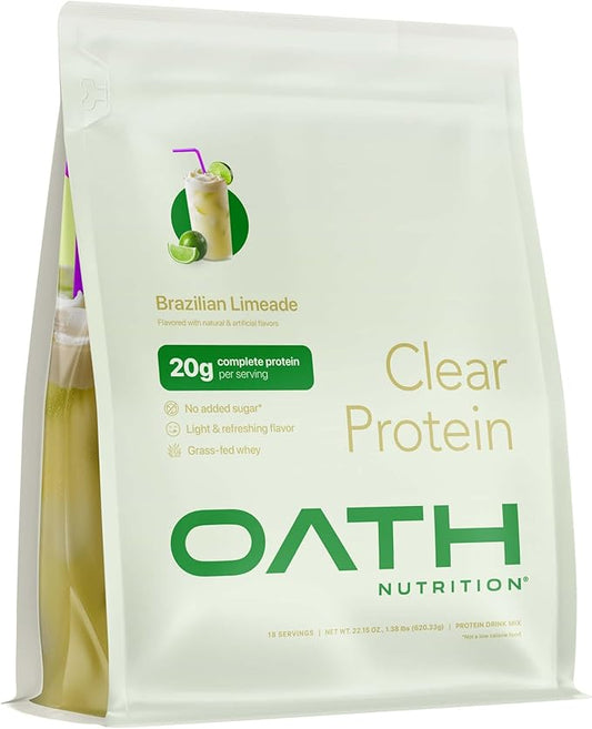 Oath Nutrition Clear Whey Isolate Protein Powder, Brazilian Limeade, 20g Complete Protein per Serving, No Added Sugar, Grass-Fed, 18 Servings