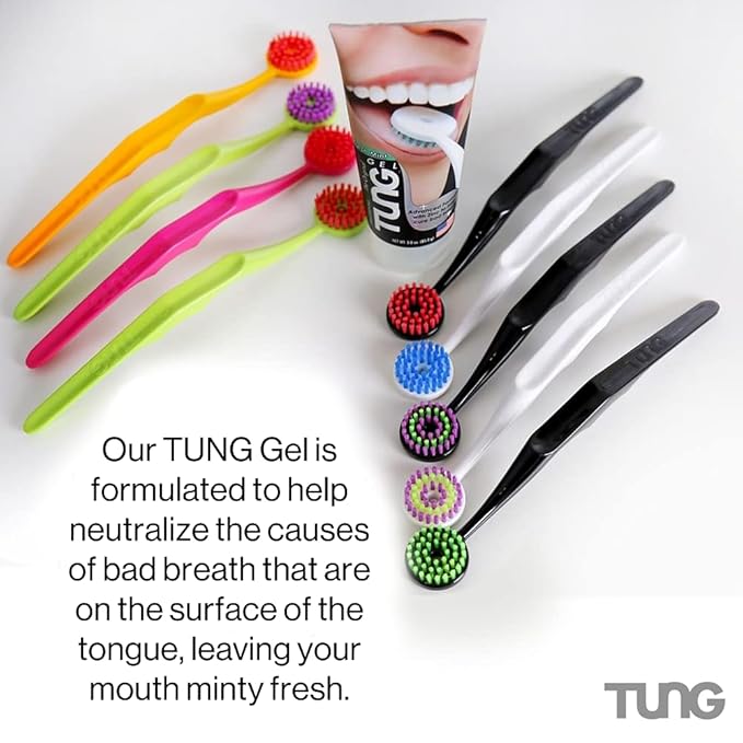 Tung Tongue Cleaning Kit, Tung Brush and Gel, Bad Breath Odor Eliminator, Halitosis Defense, USA Made (Set of 2)