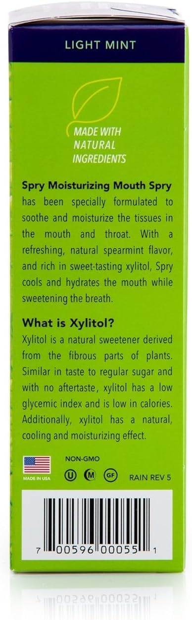 Spry Natural Xylitol Moisturizing Dry Mouth Spray, Stop Bad Breath, Increase Saliva Production, Non-GMO, Gluten-Free On The Go Oral Care with Spearmint Flavor, 4.5 fl.oz (Pack of 1)