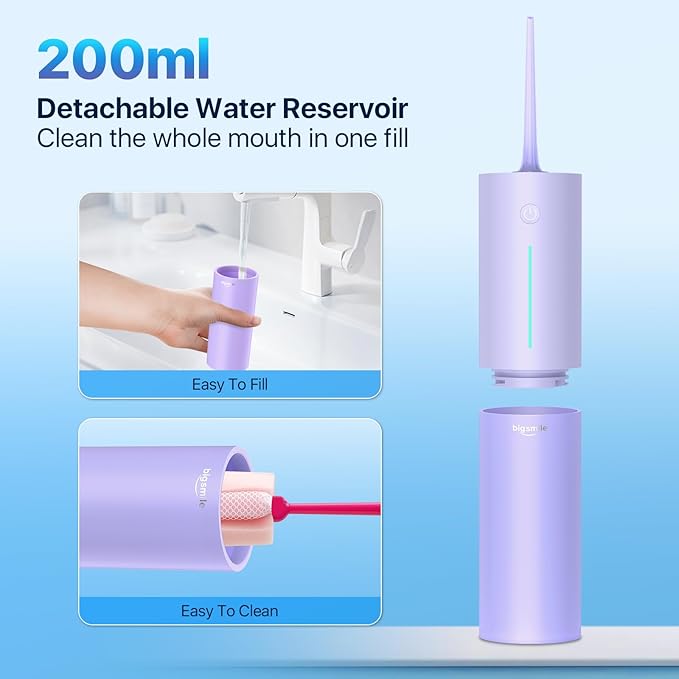 Powerful Cordless Water Flosser for Healthy Gums Rechargeable Dental Oral Irrigator for Daily Cleaning of Sensitive Gums, Orthodontic Braces to Help Prevent Infections and Bad Breath（Purple
