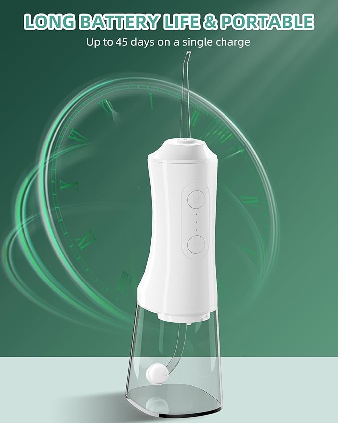 Water Dental Flosser - Portable Cordless Oral Irrigator 300ML, Rechargeable IPX7 Waterproof Irrigation Cleaner for Teeth Cleaning & Flossing, Travel & Home Use (Pearl White)