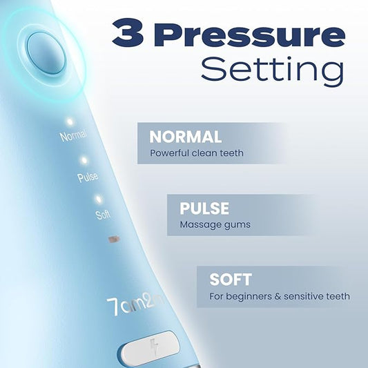 7AM2M Portable Water Flosser Cordless, Water Flosser with 3 Modes and 2 Jet Tips, USB C Rechargeable, IPX7 Waterproof, Dental Water Flosser for Travel and Home Use (Light Blue)