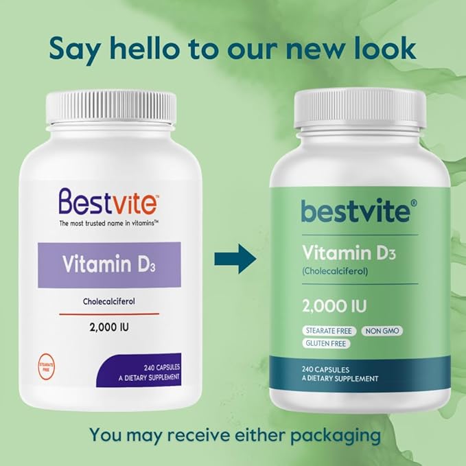 BESTVITE Vitamin D 2000 IU (240 Capsules) - No Stearates - Non GMO - Gluten Free