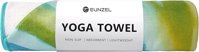 Eunzel Hot Yoga Towel, Non Slip Yoga Mat Towel Sweat Absorbent Printed Yoga Towel with Grip Dots for Hot Yoga, Pilates and Workout 72"x 24", Vibrant Vein