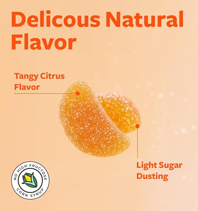 Vegan Vitamin C Gummies for Adults - Immune Support Gummies with Chewable Vitamin C 500mg per Serving for Daily and Seasonal Wellness - High Potency Non-GMO Formula - Orange Flavor (1 Month Supply)