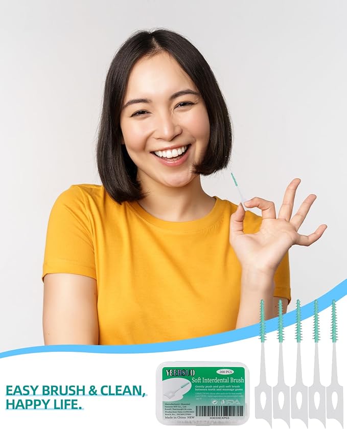 200 PCS Soft Dental Floss Picks, Dental Picks with case, Toothpicks Brush Between Teeth, Tooth Flossing Brush Disposable for Cleaning, Toothbrush Clean Tool, Green Color