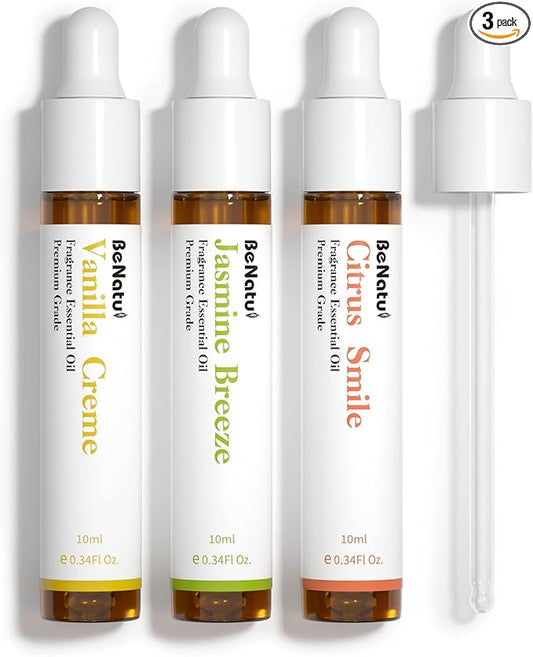 Benatu Fragrance Essential Oils Set for Diffuser (Vanilla, Citrus, Jasmine Scents), Premium Natural Home Perfume Gift for Aromatherapy, Candle, Soap Making, Bath, Room, Car 3 Packs