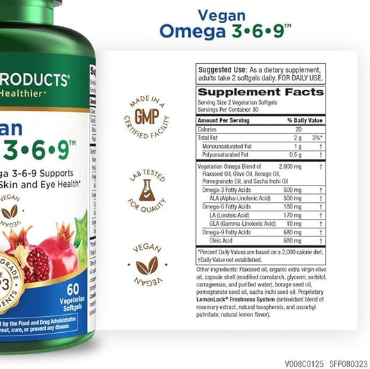 Purity Products Omega 3-6-9 Vegan and Vegetarian Formula - “5 in 1” Essential Fatty Acid Complex - Scientifically Formulated Plant-Based Omega 3 6 9 Essential Fatty Acids (EFA) - from (60)