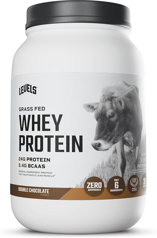Levels Grass Fed Whey Protein Powder, No Artificials, 24G of Protein, Double Chocolate, 2LB