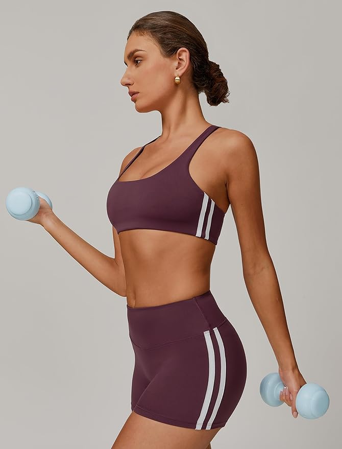 Workout Sets for Women 2 Piece Contrast Panel Sports Bra Tummy Control Butt lifting Shorts Jogger Outfits ﻿
