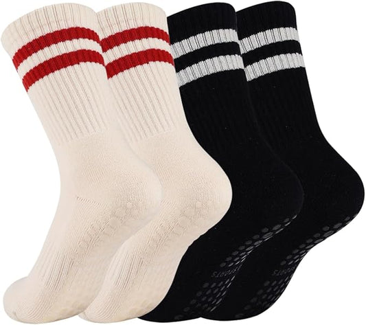 3/4 Pairs Cushioned Pilates Socks for Women, Non Slip Elegant Grip Socks with Silicone,Ideal for Yoga,Hospital & Home