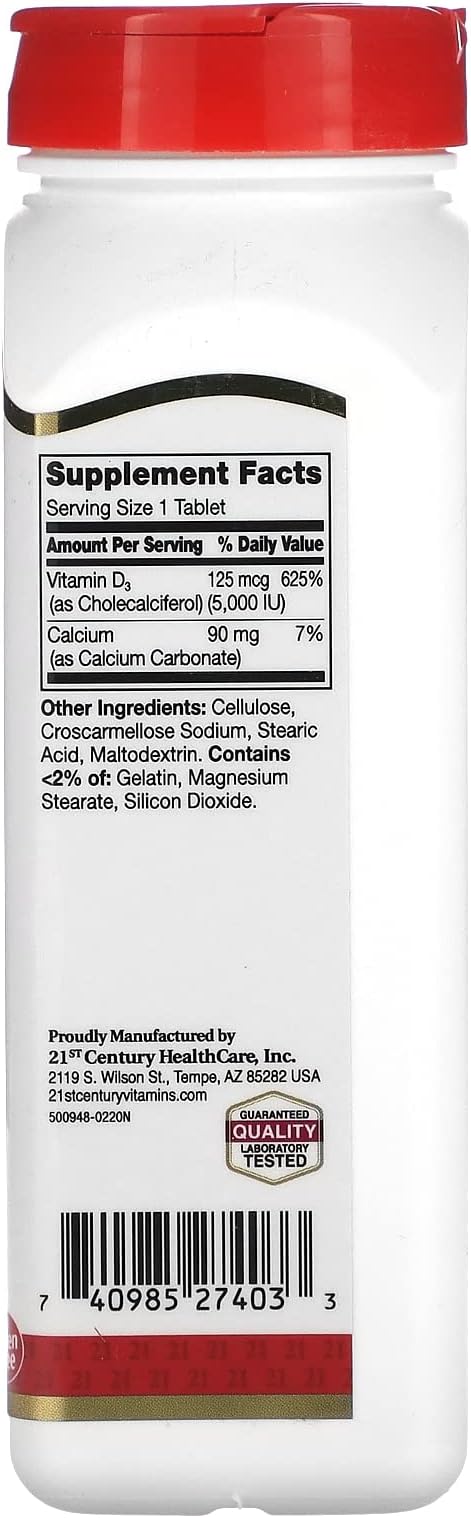21st Century D3 5000 IU Tablets, 360 Count (Pack of 1)