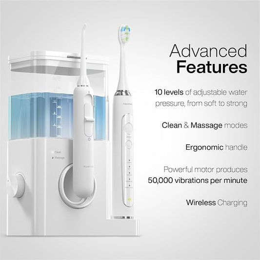 AquaSonic Home Dental Center PRO – Brushing & Flossing Made Easy – Brush & Floss – Power Toothbrush & Water Flosser – Whiter Teeth & Healthier Gums